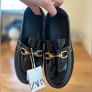 ZARA Chunky Loafers with Gold Buckle Detail